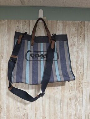 Coach Tote Bag Field Tote 40 C3798 Blue Canvas Leather Unisex 2WAY Tote Bag